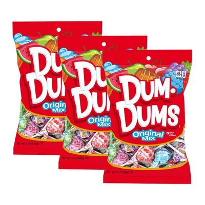 Dum Dums Lollipops Hard Candy Suckers 3.5 Oz. Bag, 3-Pack, 42 Pops Total (Original Mix)