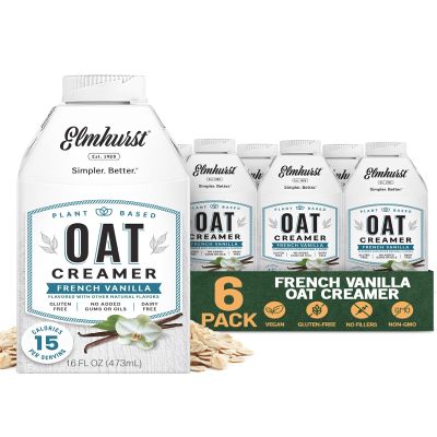 Elmhurst 1925 French Vanilla Oat Creamer - 16 Ounce (Pack of 6) Dairy-Free, Vegan, Kosher, Low Sugar, Shelf Stable Creamer Made with Water & Oat Grains for Healthier, Simpler Plant Based Alternatives