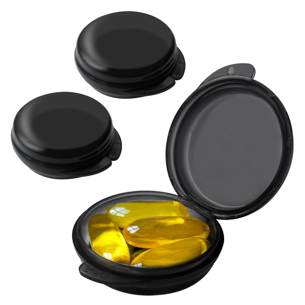 UHOUSE Small Pill Box (3 Pack), Daily Mini Pill Organizer Portable for Purse Pocket,Travel Pill Case Medicine Storage Container Earplug Case (Blcak