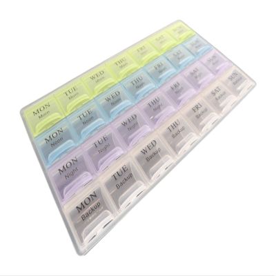 1-4 Week Pillbox, Monday - Sunday, Each Row is Color-Coded, See-Through Lids, Keep Track of Daily Medications, 28 Compartments, Includes 1 Pillbox, by Tech Team 