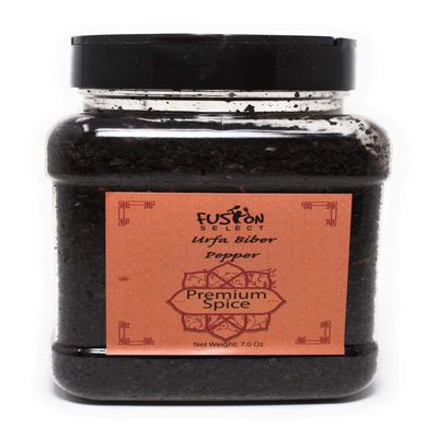 Fusion Select Premium Urfa Biber Pepper - Red Turkish Chili for Cooking & Seasoning - Burgundy Spice for Kitchen or Pantry - Sealed Jar, Double Flip Lids - Isot Pepper Flakes, Made in Turkey (7 Oz)