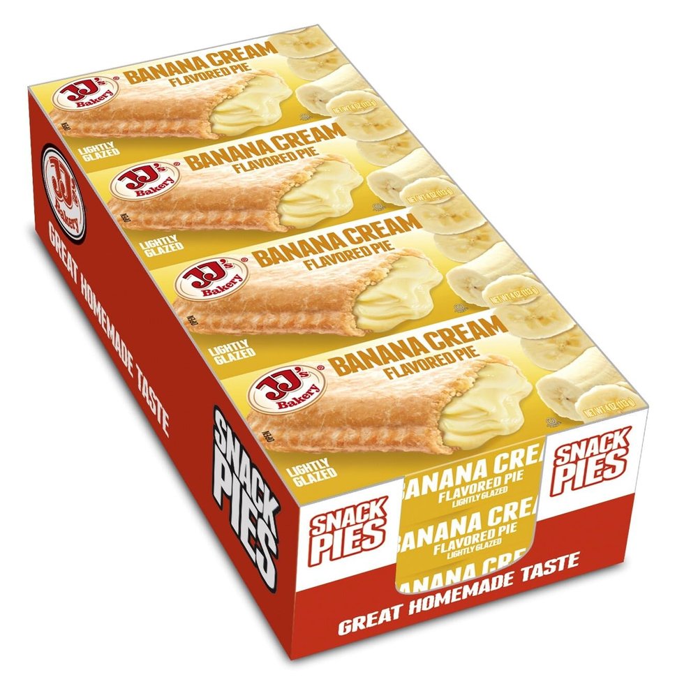 JJ's Bakery Banana Cream Pie Snack Pies, Individual Dessert, Fresh-Baked, Nut-Free, Kosher Parve, 4 Oz Each (Pack of 12)