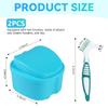 KISEER 2 Pack Denture Bath Case Cup Box Holder Storage Container with Denture Cleaner Brush Strainer Basket for Travel Cleaning (Light Blue and Blue) view 2