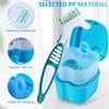 KISEER 2 Pack Denture Bath Case Cup Box Holder Storage Container with Denture Cleaner Brush Strainer Basket for Travel Cleaning (Light Blue and Blue) view 3