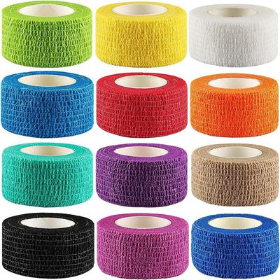(12-Pack) 1 x 5 Yards | Self Adhesive Bandage Wrap, Kuvvfe Athletic Elastic Cohesive Bandage for Sports Injury,Strain,Knee & Wrist,Ankle Sprains & Swelling First Aid