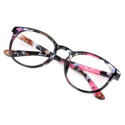 VisionGlobal Blue Light Blocking Glasses for Women, Anti Eyestrain, Computer Reading, TV Glasses, Stylish Oval Frame, Anti Glare (Floral, 4.25 Magnification)