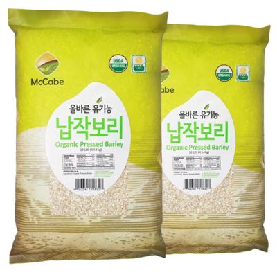 MCCabe Organic Pressed Barley - Whole Grain Rolled Barley | USDA and CCOF Certified | Made in USA | 10 lb Pack of 2