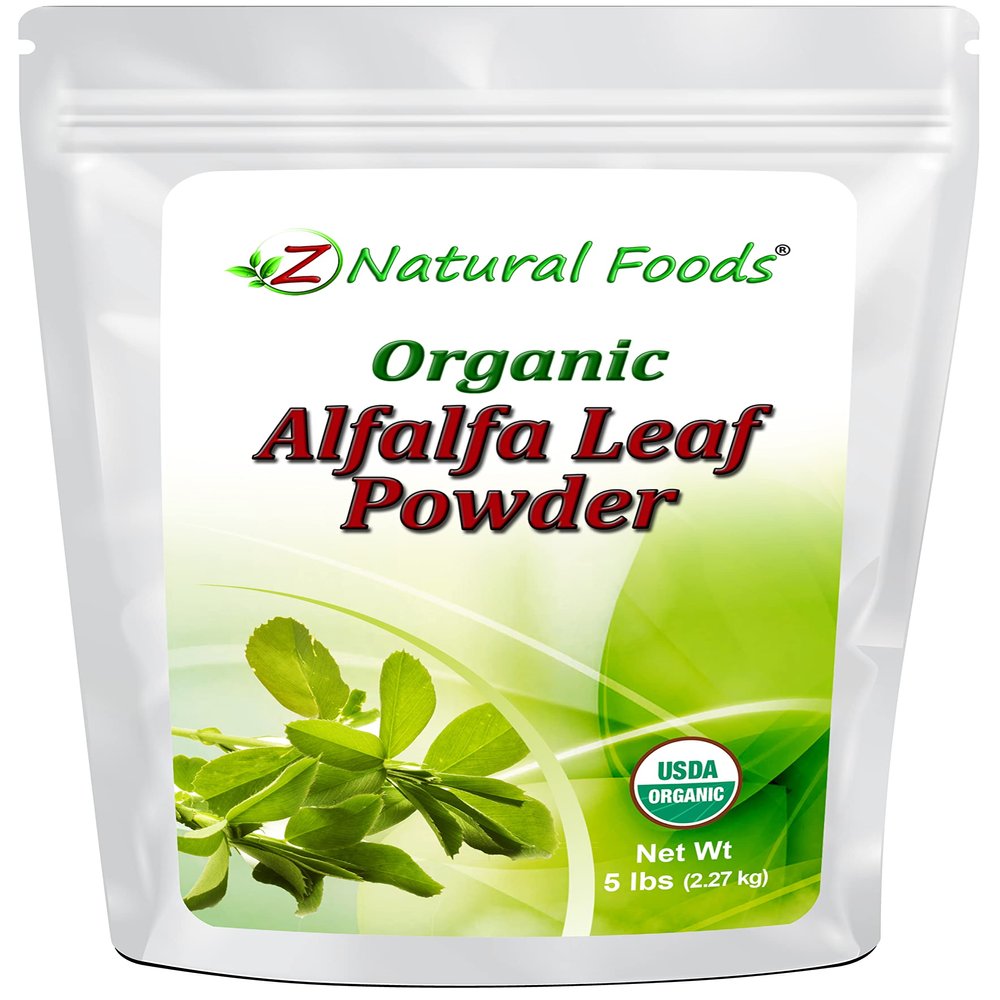 Z Natural Foods Organic Alfalfa Leaf Powder, Green Grass Superfood Powder, Mix in Smoothies, Drinks, Recipes - Raw, All Natural, Non GMO, Vegan, Gluten Free, 5 lbs