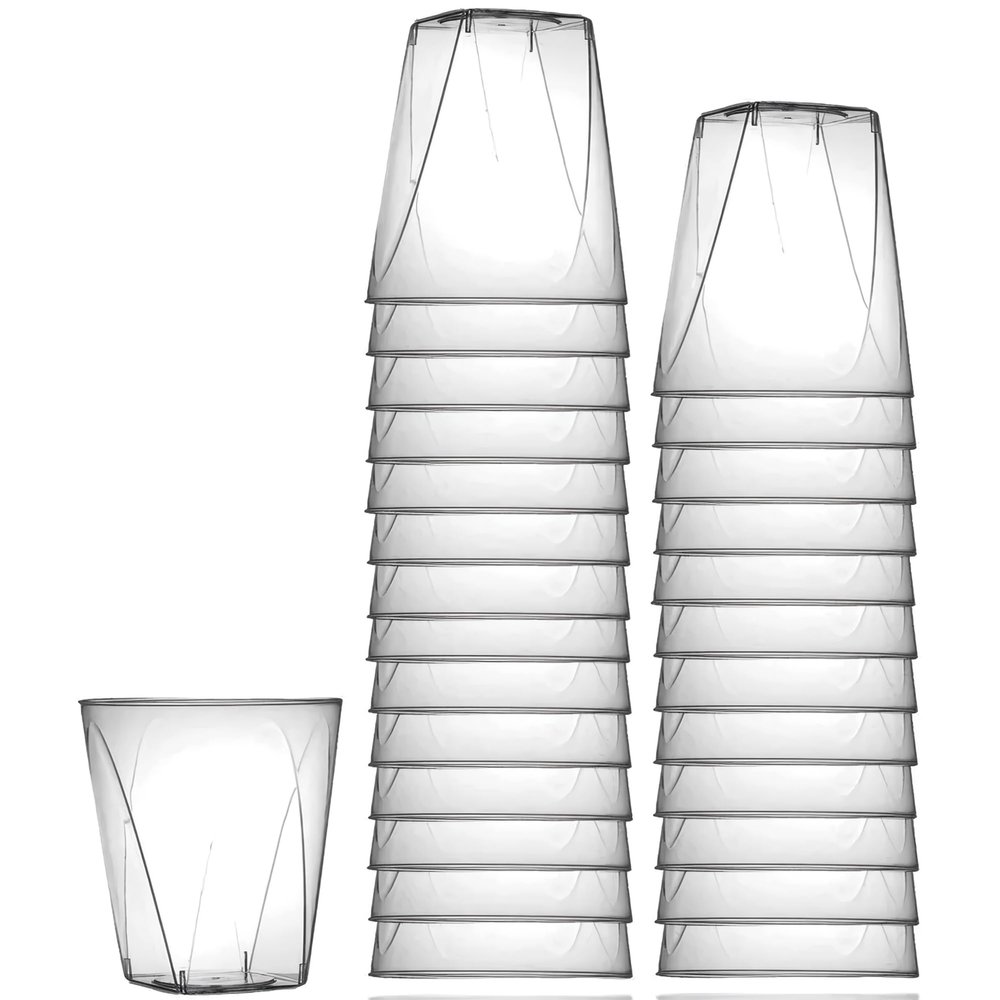 DecorLine Elegant Clear Square Cups - 2 oz (Pack of 20) - Premium Disposable Drinkware - Perfect for Parties and Celebrations