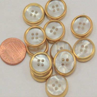 12 Gold Tone Plastic Buttons Faux MOP Center 5/8" 16mm # 7047 - The Best!!!