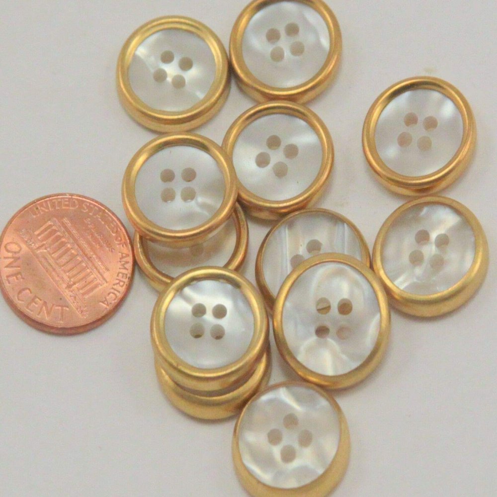 12 Gold Tone Plastic Buttons Faux MOP Center 5/8" 16mm # 7047 - The Best!!!