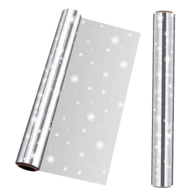 jojofuny Snowflake Cellophane Wrap Roll - Clear Christmas Wrapping Paper for Present Baskets, Holiday Treat Bags, Arts & Crafts Supplies, Xmas Snowflakes Holiday Design, 15.7" x 100ft