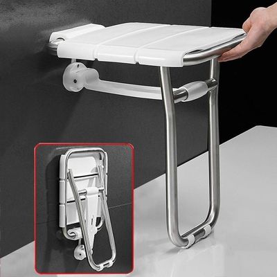 RTY-BY Modern Design Shower Chair Wall Mount - Folding Bathroom Stools and Seat Fold-Up - Bath Bench Adults, Elderly, Disabled Bathing Aid Home Sauna Room Use, White Height 48CM