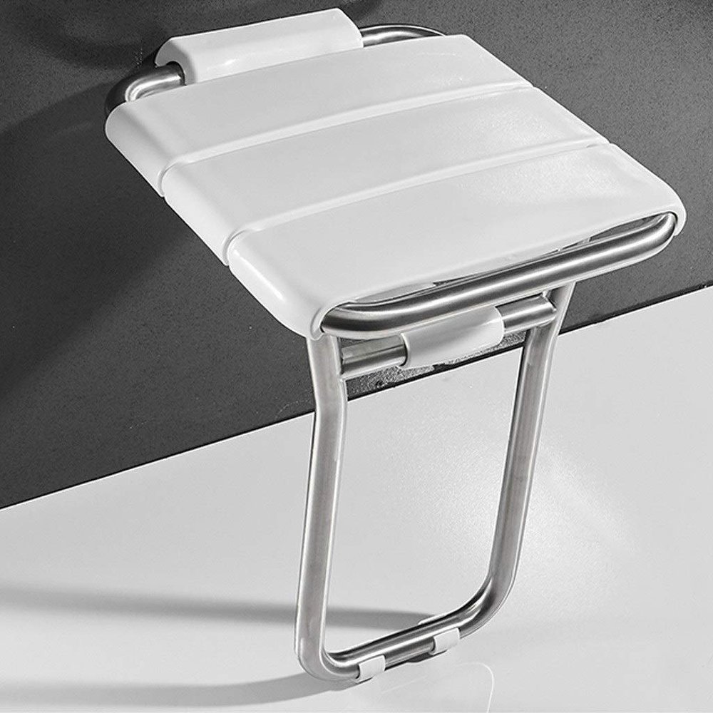 RTY-BY White Shower Chair Wall Mount - Folding Bathroom Stools and Seat Fold-Up - Bath Bench Adults, Elderly, Disabled Bathing Aid Home Sauna Room Use, 250kg Capacity