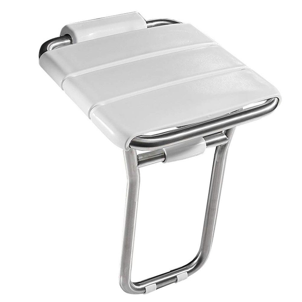 RTY-BY Wtite Shower Stool Wall-Mount Fold-up Seat | Bath Stool for Showering | Bathroom Chairs with Legs for Elderly Disabled Disability, Stainless Steel Frame