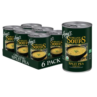 Amy's Soup, Vegan Split Pea Canned Soup, Gluten Free, Made With Organic Split Peas and Vegetables, 14.1 OZ (6 Pack)