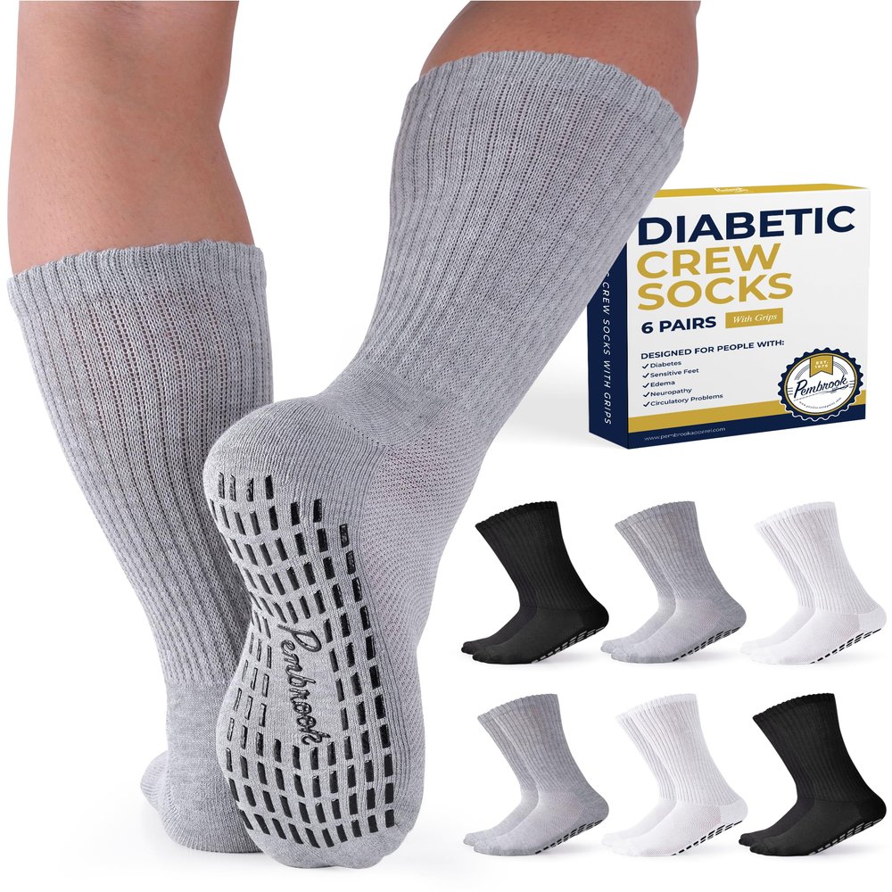 Pembrook 6 Pairs Diabetic Socks with Grippers for Men & Women - 12 Colors Neuropathy Socks for Women | Edema