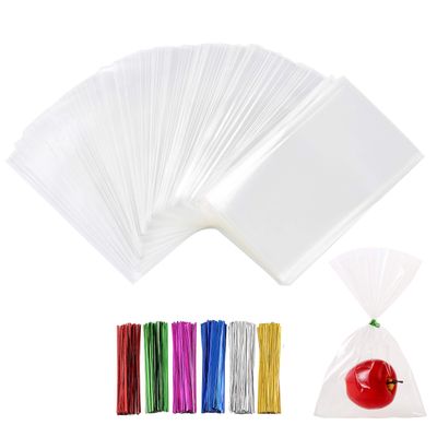 400 PCS 3" x 5" Thick Clear Cello Treat Bags Durable Plastic Cellophane Bag With Ties Packing Bakery Popcorn Cookies Candies Lollipop Treat Poly Bags