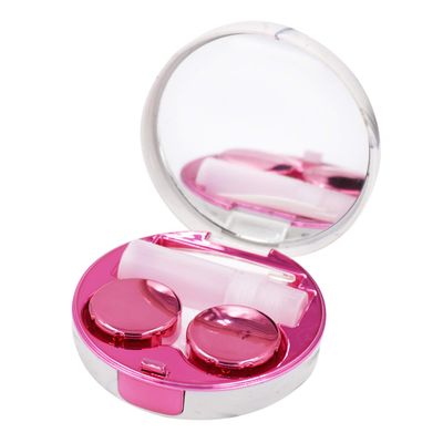 Honbay Fashion Marble Contact Lens Case Portable Contact Lens Box Kit with Mirror (Round) (Rose Red)