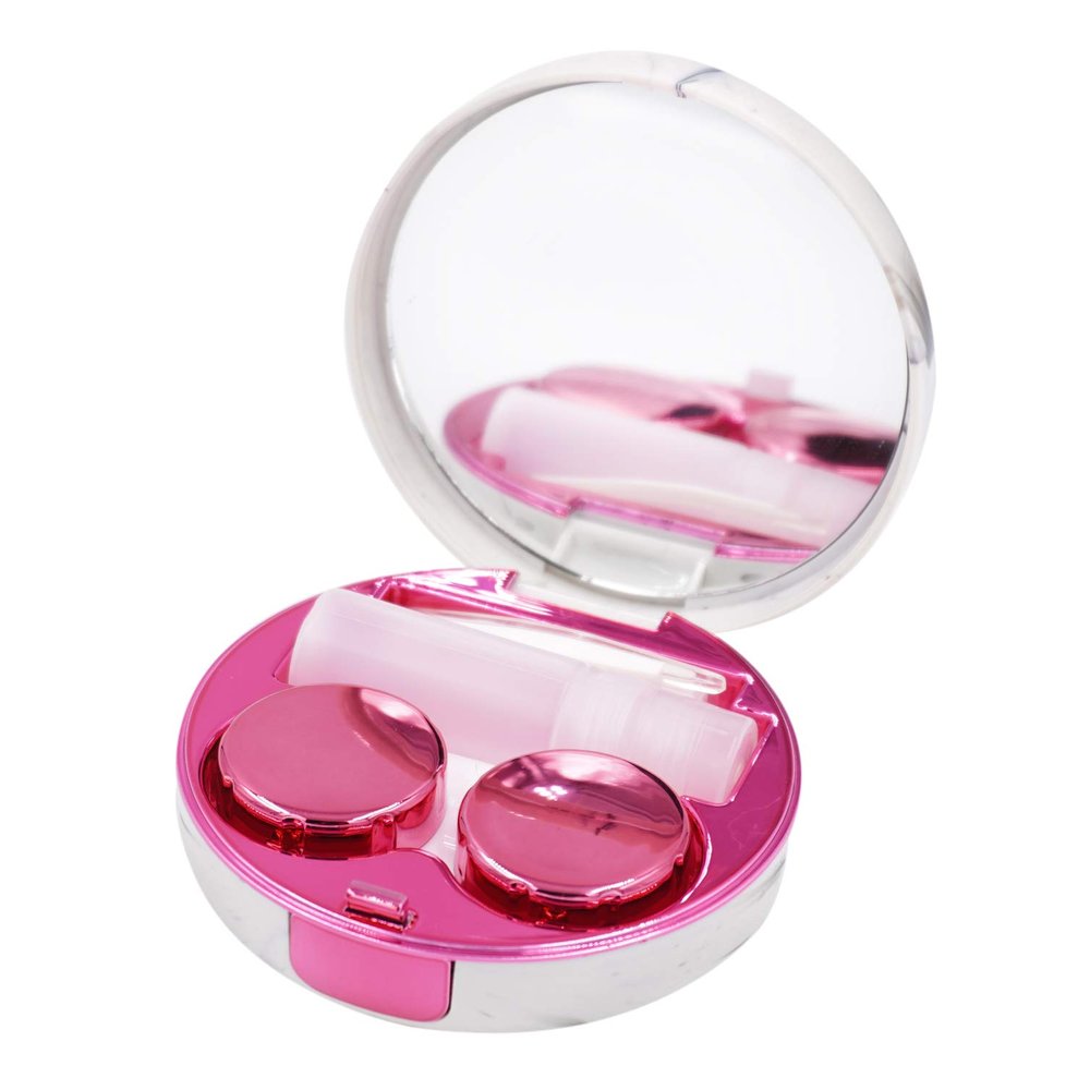 Honbay Fashion Marble Contact Lens Case Portable Contact Lens Box Kit with Mirror (Round) (Rose Red)