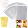 300 PCS 46 Inches Clear Resealable Cellophane Bags with 40 PCS Blank Self-adhesive Label Paper and 40 PCS Thank You Stickers for Bakery, Candle, Soap, Cookie Poly Bags view 1