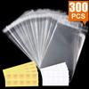 300 PCS 46 Inches Clear Resealable Cellophane Bags with 40 PCS Blank Self-adhesive Label Paper and 40 PCS Thank You Stickers for Bakery, Candle, Soap, Cookie Poly Bags view 2