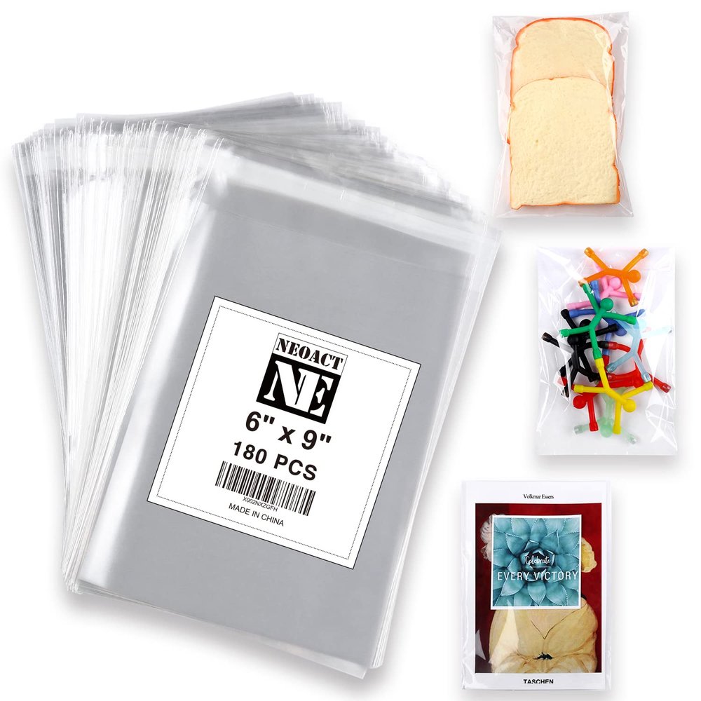 Clear Adhesive Cellophane Bags-180 PCS 6"x9" Self Sealing Bags Good for Bakery, Candle, Soap, Cookie etc.