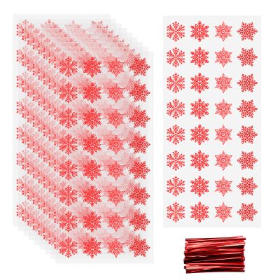 100 Pieces Christmas Treat Candy Bags,Clear Snowflake Cellophane Bags with Twist Ties for Christmas Holiday Party Goody Supplies (Red)
