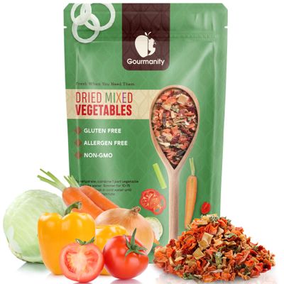 10oz Tasty Vegetable Soup Blend, Dehydrated Vegetables for Ramen Toppings, Stews, and Emergency Food, Bulk Resealable Bag, All Natural and Non GMO