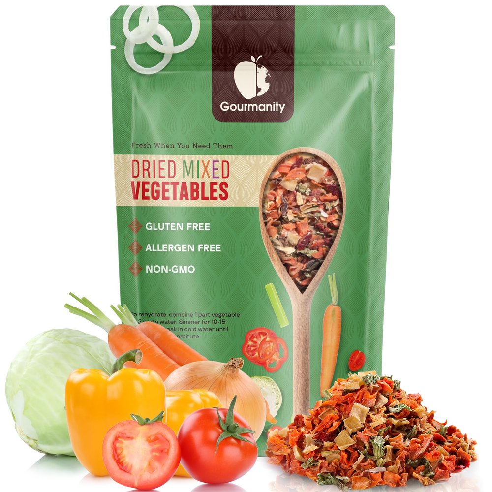 10oz Tasty Vegetable Soup Blend, Dehydrated Vegetables for Ramen Toppings, Stews, and Emergency Food, Bulk Resealable Bag, All Natural and Non GMO