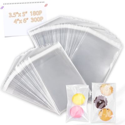 480 PCS Clear Resealable Cellophane Bags 2 Sizes with 180 PCS 3.55 Inches, 300 PCSS 46 Inches Good for Bakery, Snacks, Candle, Soap, Cookie, Cards.