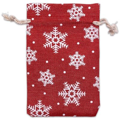 12-Pack 4x6 Reusable Red Jute Burlap Gift Bags w. Drawstrings (Snowflakes, Small) - for Presents, Party Favors, Retail, Samples by TheDisplayGuys