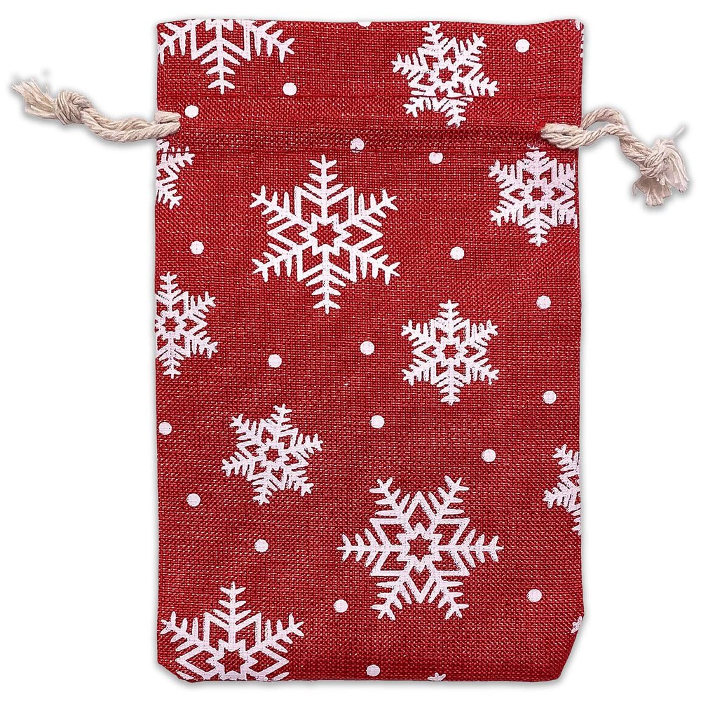 12-Pack 4x6 Reusable Red Jute Burlap Gift Bags w. Drawstrings (Snowflakes, Small) - for Presents, Party Favors, Retail, Samples by TheDisplayGuys