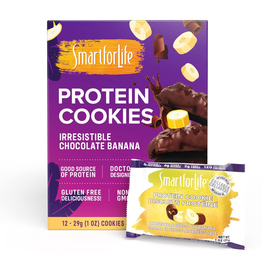 Smart for Life Chocolate Covered Banana Protein Cookies - Irresistible Winner High Protein Cookie Diet - 12 Count - Meal Replacement - On-the-Go Snack - Low Calorie Super High Fiber Cookies