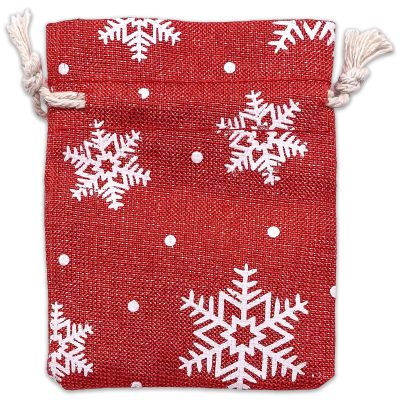 12-Pack 3x4 Reusable Red Jute Burlap Gift Bags w. Drawstrings (Snowflakes, X-Small) - for Presents, Party Favors, Retail, Samples by TheDisplayGuys