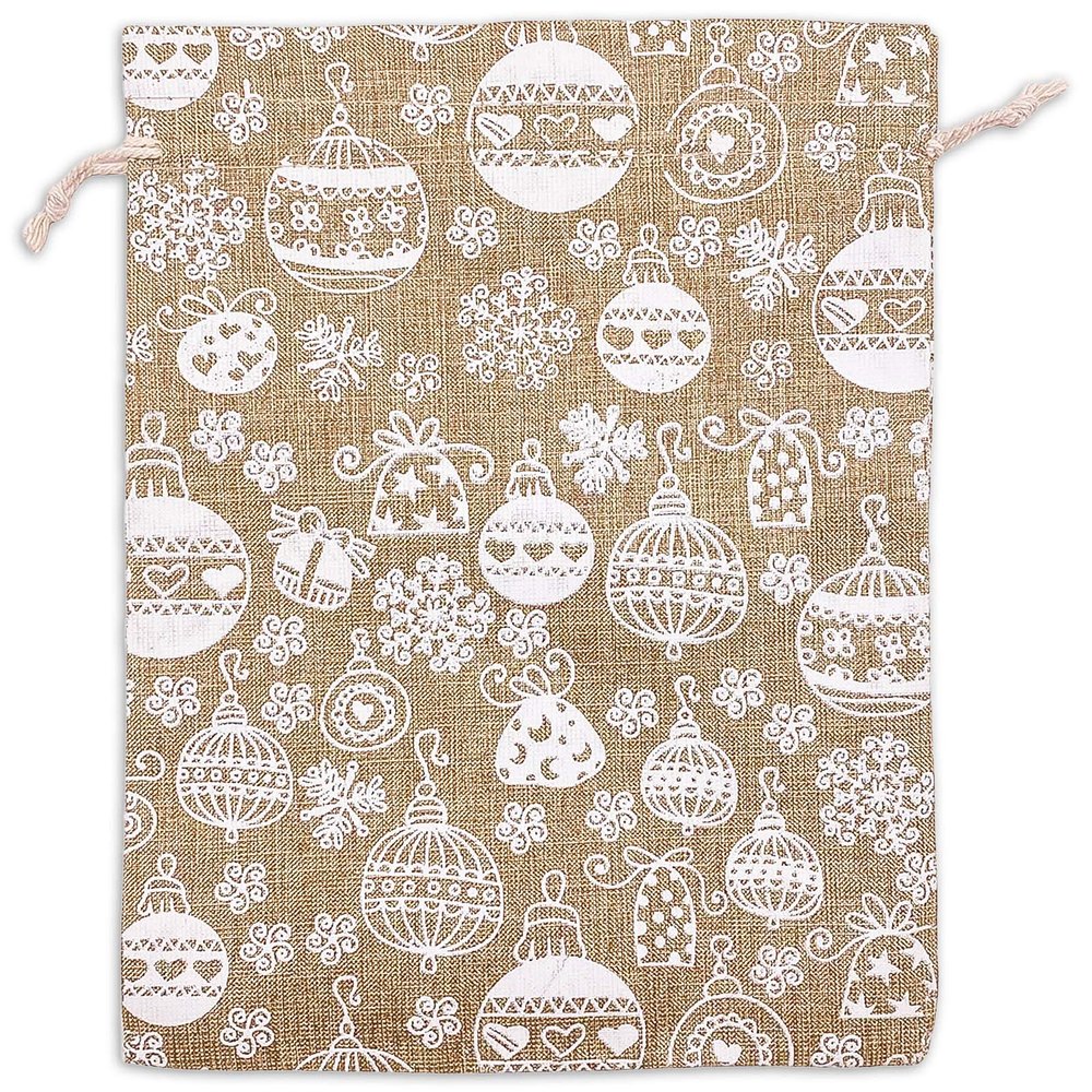 12-Pack 8x10 Reusable Jute Burlap Canvas Gift Bags w. Drawstrings (Christmas Ornaments, Large) - for Presents, Party Favors, Retail, Samples by TheDisplayGuys
