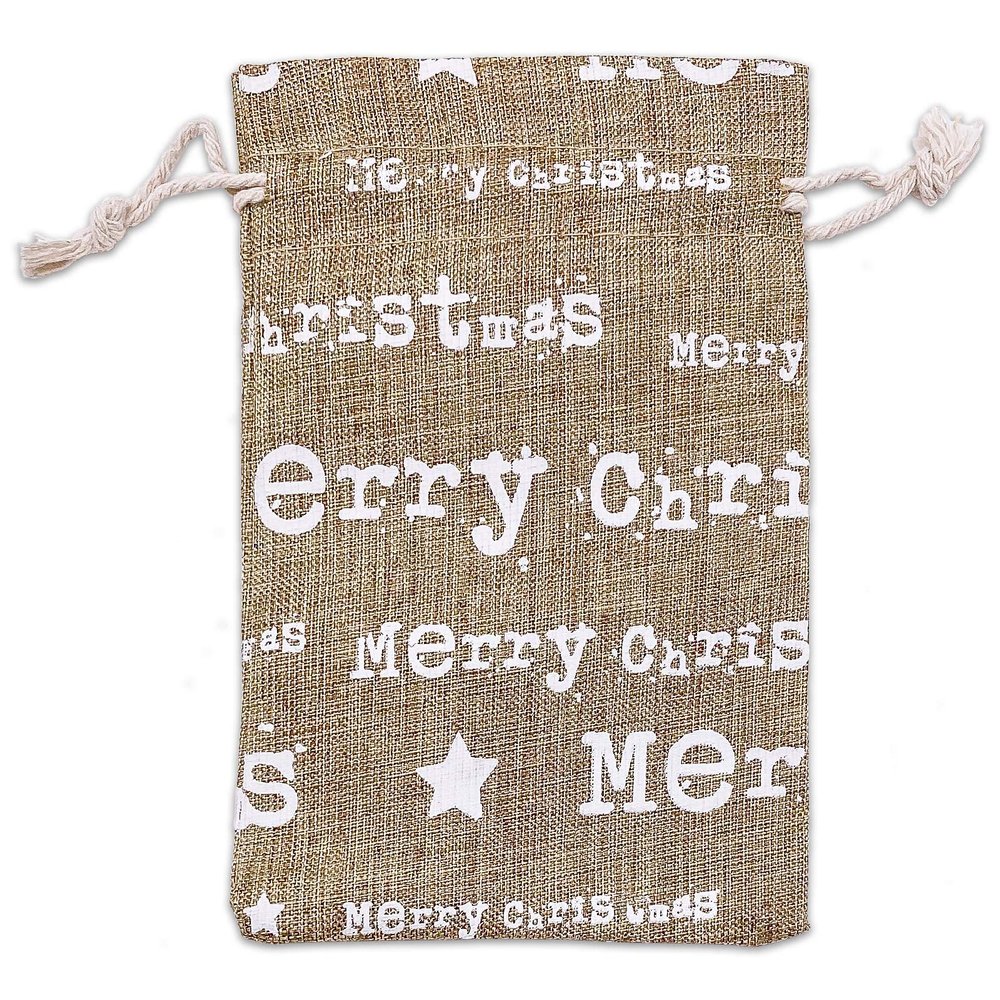 12-Pack 4x6 Reusable Jute Burlap Canvas Gift Bags w. Drawstrings (Merry Christmas, Small) - for Presents, Party Favors, Retail, Samples by TheDisplayGuys