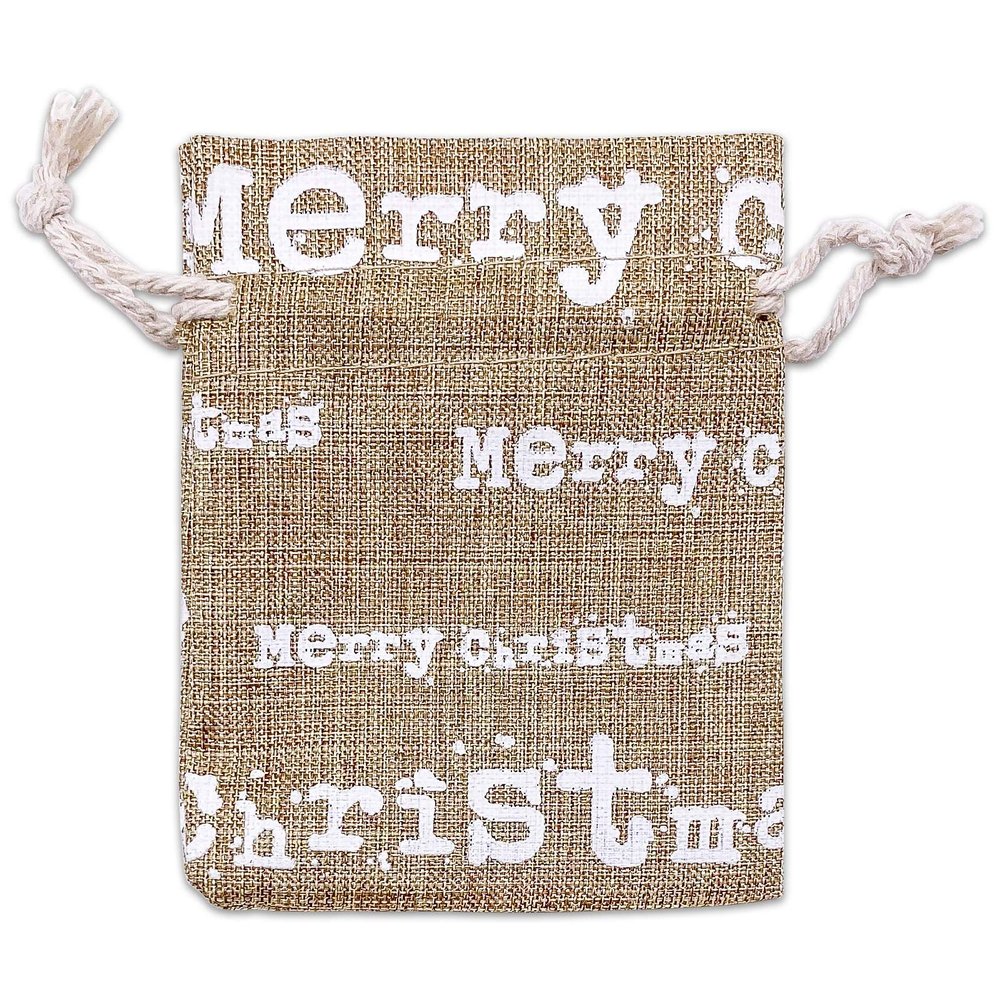 12-Pack 3x4 Reusable Jute Burlap Canvas Gift Bags w. Drawstrings (Merry Christmas, X-Small) - for Presents, Party Favors, Retail, Samples by TheDisplayGuys
