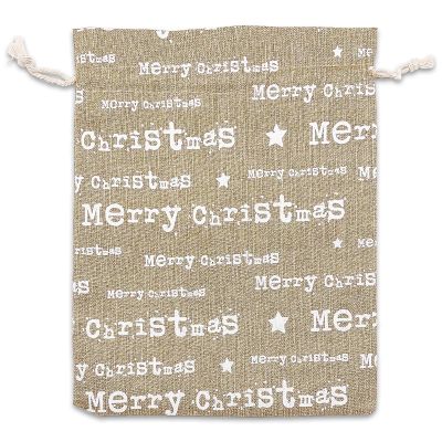 12-Pack 8x10 Reusable Jute Burlap Canvas Gift Bags w. Drawstrings (Merry Christmas, Large) - for Presents, Party Favors, Retail, Samples by TheDisplayGuys