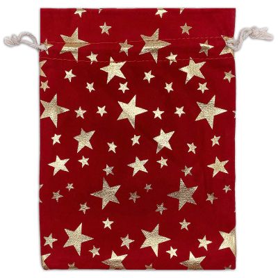 12-Pack Red Velvet Christmas Gift Bags w/Drawstring - Large (Gold Stars 6x8) - garment pouches for Party Favor, Goodie by The Display Guys