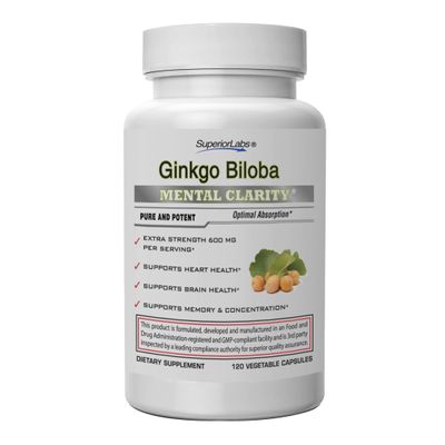 Superior Labs Ginkgo Biloba 1200 mg, Non-GMO, Black Pepper for Increased Absorption, Ginkgo Extract, Improves Memory & Focus, Circulation Booster, Natural Antioxidant Nootropic, 120 Veg Caps