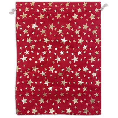 12-Pack Red Velvet Christmas Gift Bags w/Drawstring - XXLarge (Gold Stars 12x16) - garment pouches for Party Favor, Goodie by The Display Guys