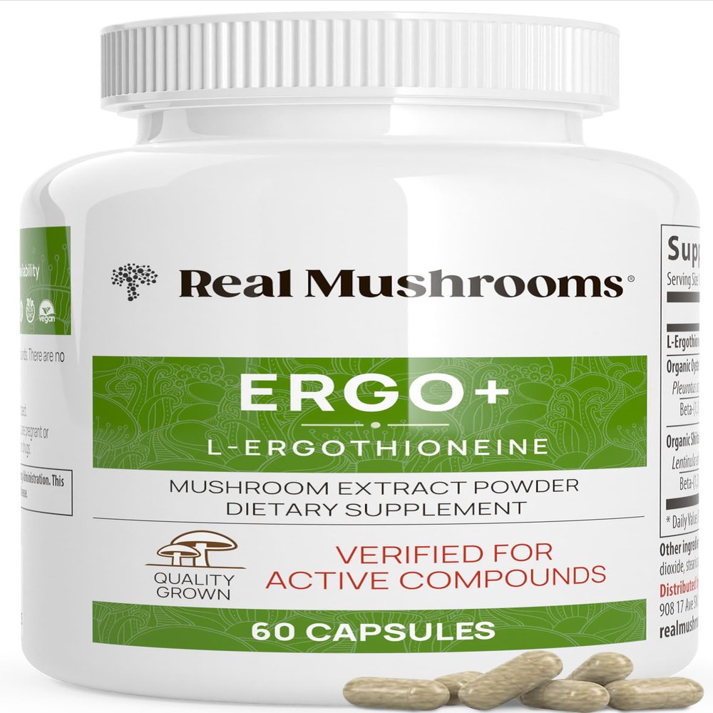 Real Mushrooms Ergothioneine Supplement  Golden Oyster Mushroom with Beta-Glucans  L-Ergothienine Extract Poweder  Organic, Vegan, Non-GMO, No Fillers  60 Capsules Mushroom Supplement for Humans