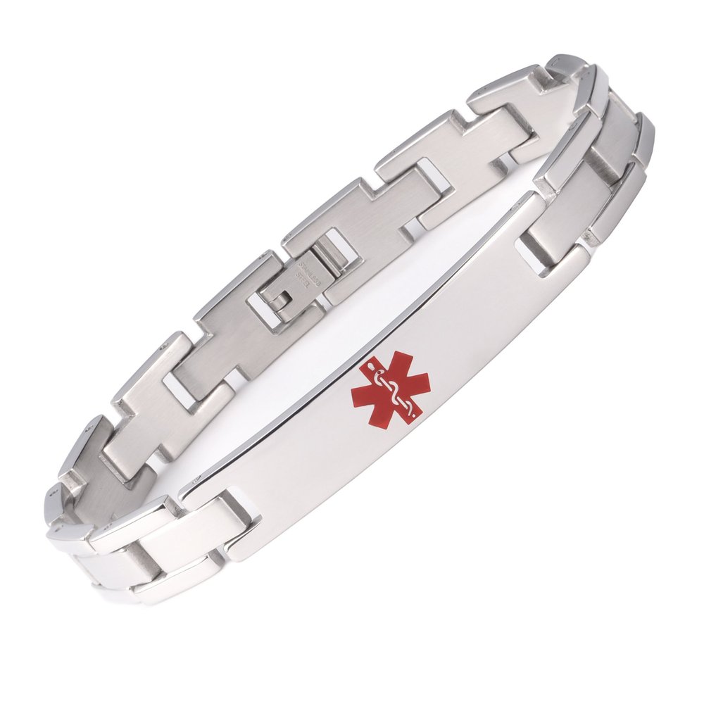 Tarring Free Engraving Medical Alert ID Bracelets for Men & Women 6.5-8.5 Inch Titanium Emergency Alert ID Bracelets for Unisex (TITANIUM-8.5")