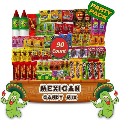 Mexican Candy Assortment Snacks Pack - Variety of Spicy, Sweet, and Sour Candies, Includes Lucas Candy, Pelon Pelo Rico, Pulparindo, Rellerindo, by LookOn - 90 Count
