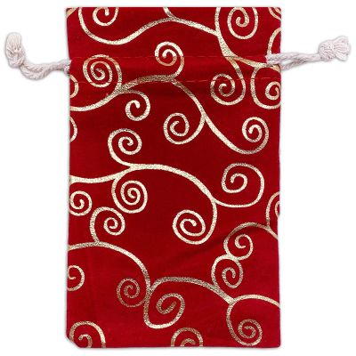 12-Pack Red Velvet Christmas Gift Bags w/Drawstring - Medium (Gold Swirls 4x6) - garment pouches for Party Favor, Goodie by The Display Guys