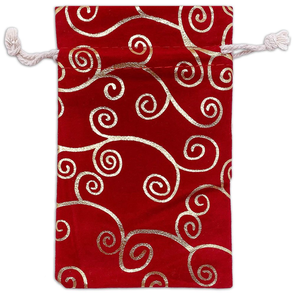 12-Pack Red Velvet Christmas Gift Bags w/Drawstring - Medium (Gold Swirls 4x6) - garment pouches for Party Favor, Goodie by The Display Guys