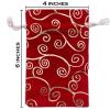 12-Pack Red Velvet Christmas Gift Bags w/Drawstring - Medium (Gold Swirls 4x6) - garment pouches for Party Favor, Goodie by The Display Guys view 2