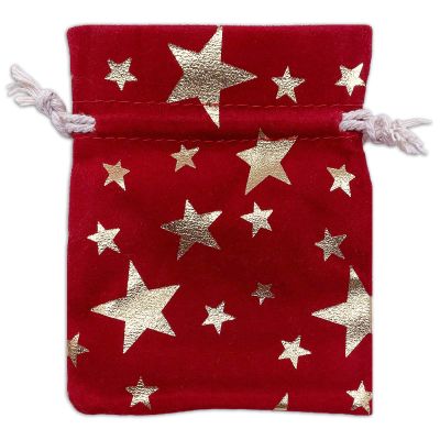 12-Pack Red Velvet Christmas Gift Bags w/Drawstring - Small (Gold Stars 3x3.5) - garment pouches for Party Favor, Goodie by The Display Guys