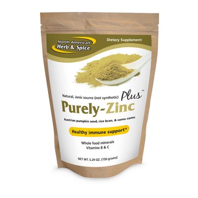 NORTH AMERICAN HERB & SPICE Purely-Zinc Plus - 5.29 oz - Whole Food Zinc Supplement - Healthy Immune Support - Austrian Pumpkin Seed, Rice Bran & Camu Camu - Non-GMO - 5 Servings